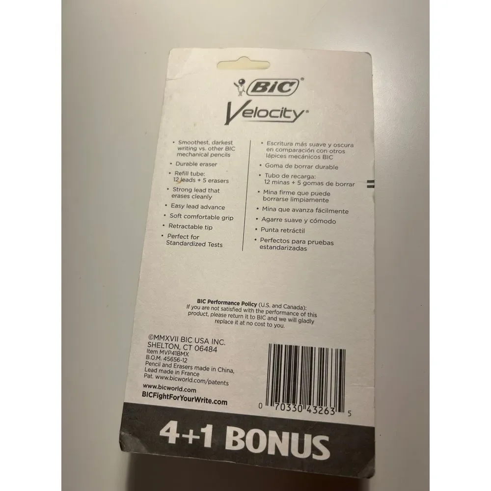 BIC Velocity‎ Max Original Mechanical Pencils 4+1 Bonus Pack Multi-Color  .9mm
